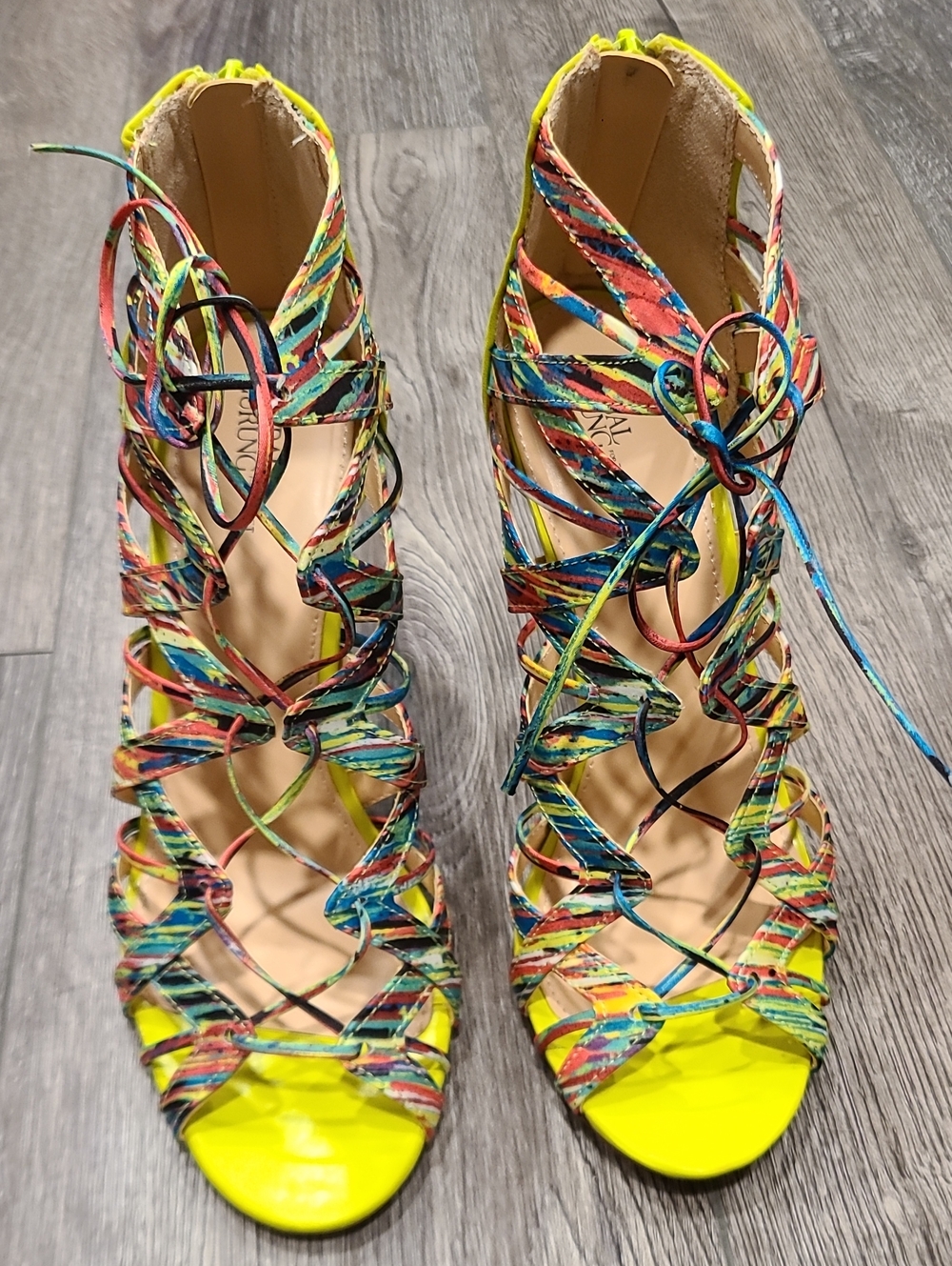 Prabal Gurung for Target Multicolor Strappy Lace-Up Heels with Neon Yellow Toe